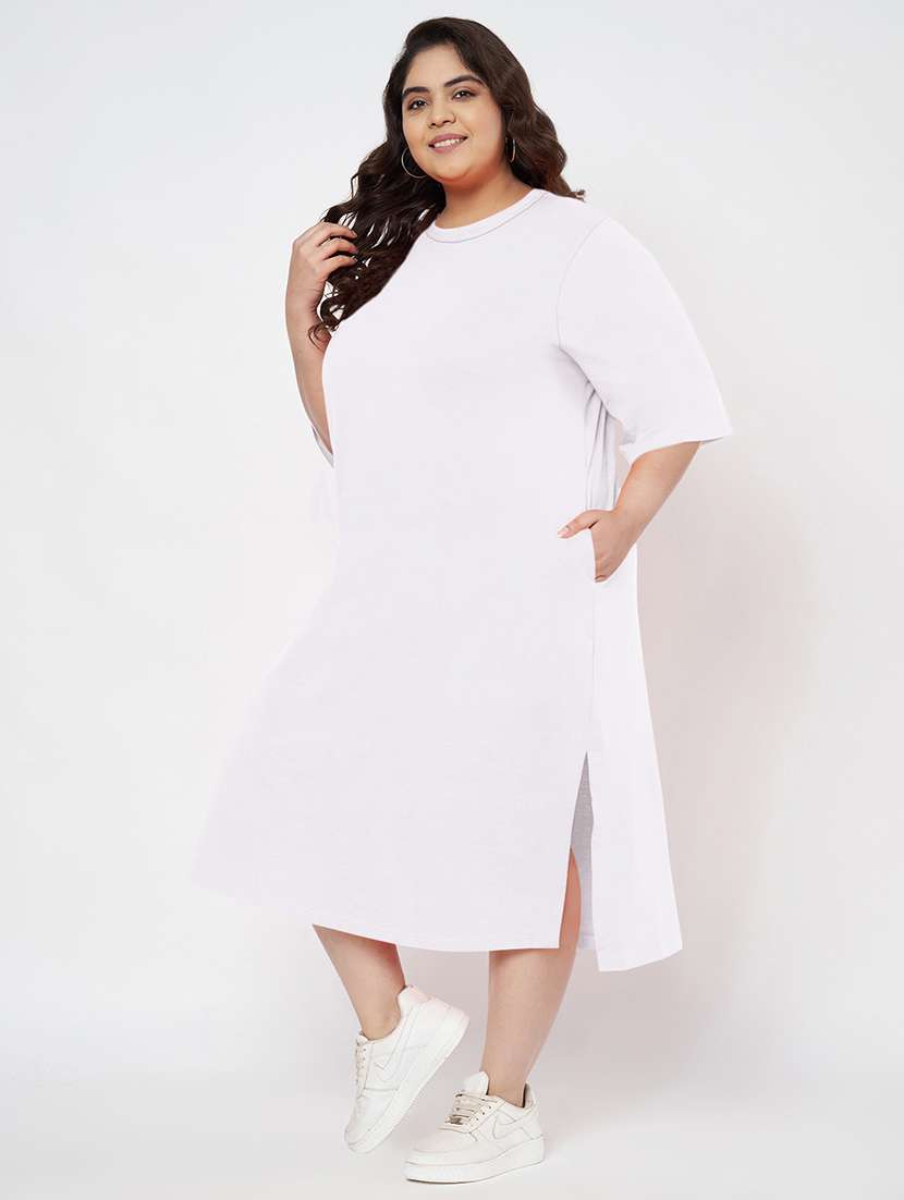 women plus size solid short sleeve t-shirt dress - 22086724 - Standard Image - 3