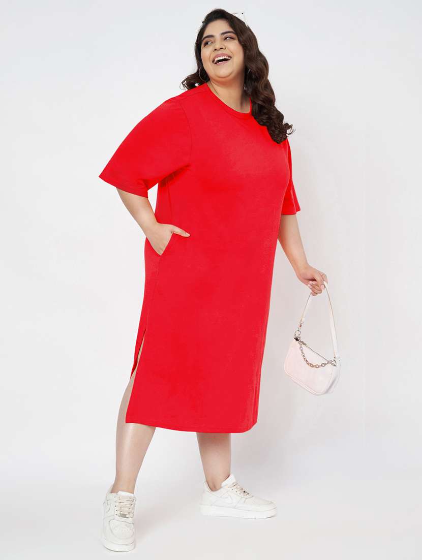women plus size solid short sleeve t-shirt dress - 22086726 - Standard Image - 3