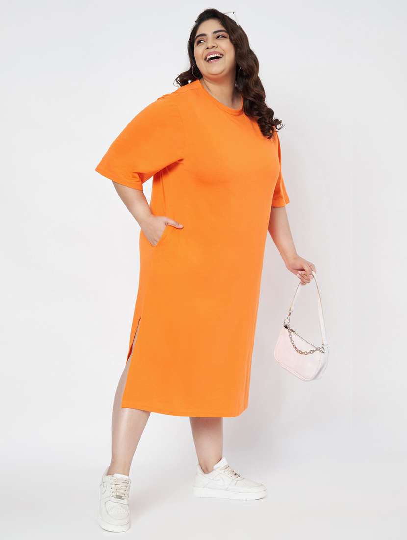 women plus size solid short sleeve t-shirt dress - 22086729 - Standard Image - 3