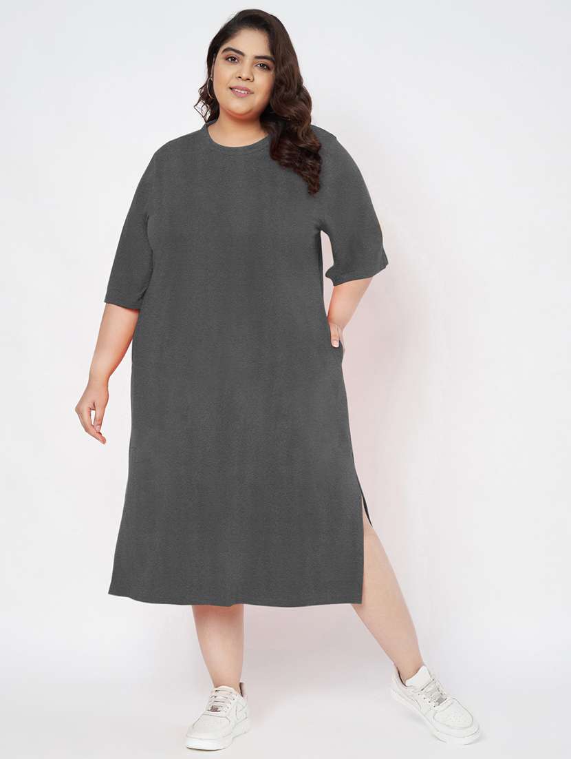women plus size solid short sleeve t-shirt dress