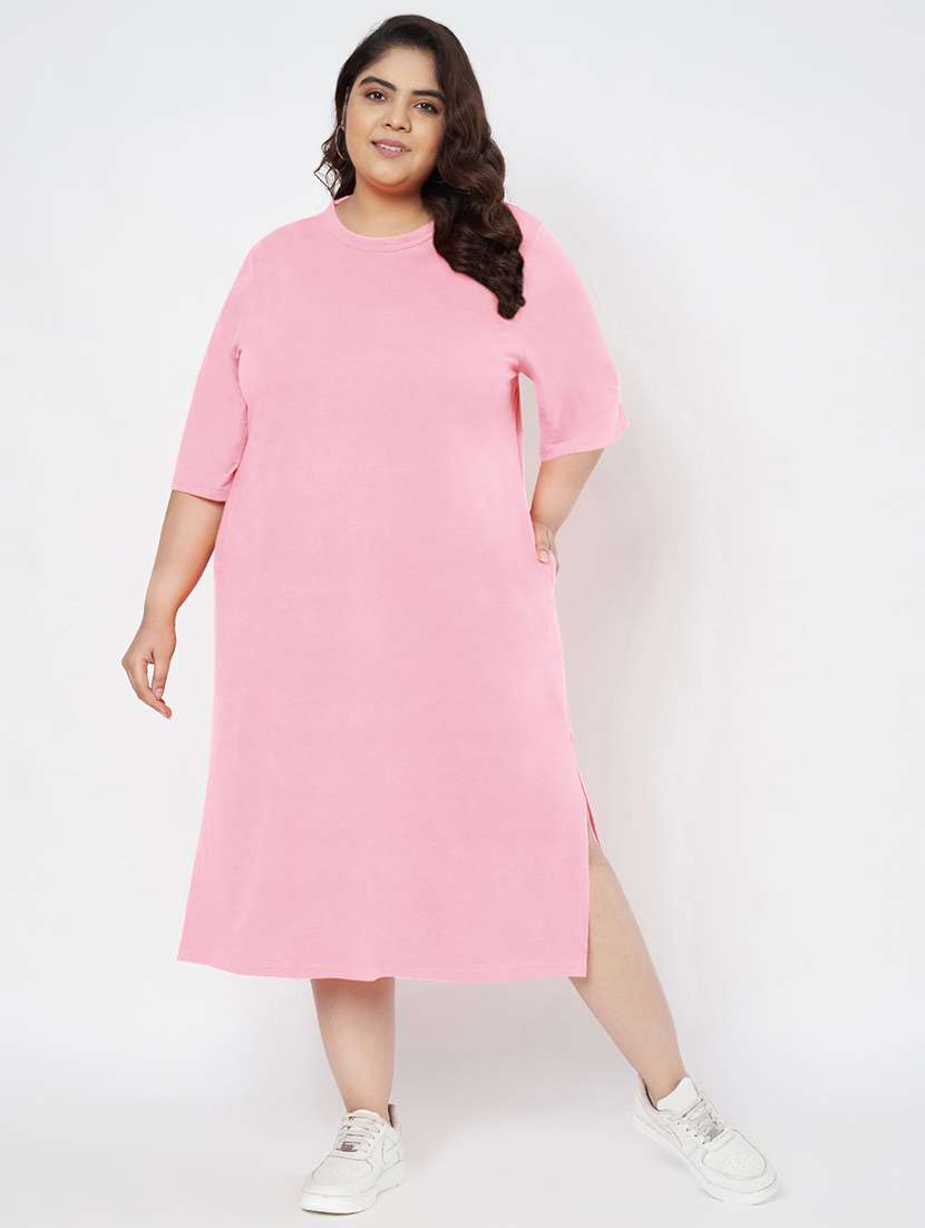 women plus size solid short sleeve t-shirt dress - 22086737 - Zoom Image - 0