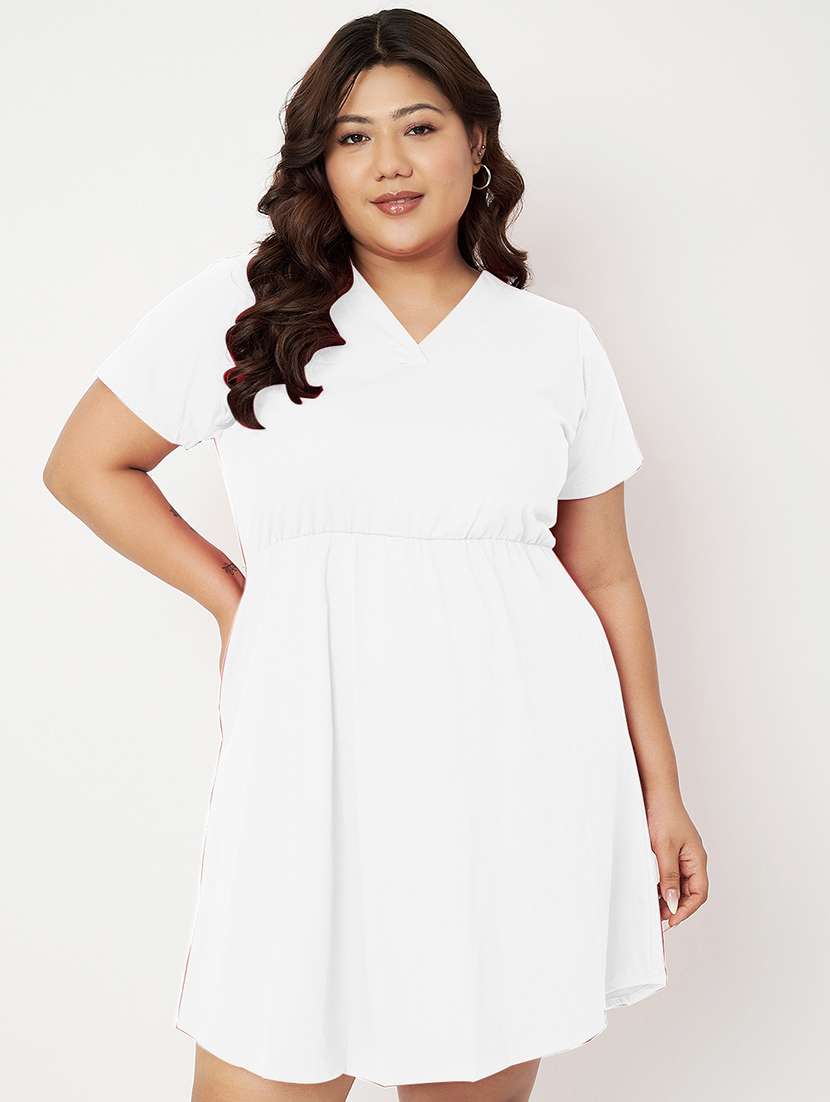 women plus size solid short a-line dress - 22086738 -  Zoom Image - 0