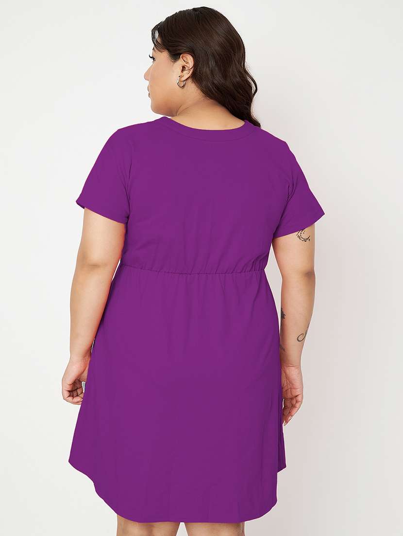 women plus size solid short a-line dress - 22086741 - Standard Image - 3