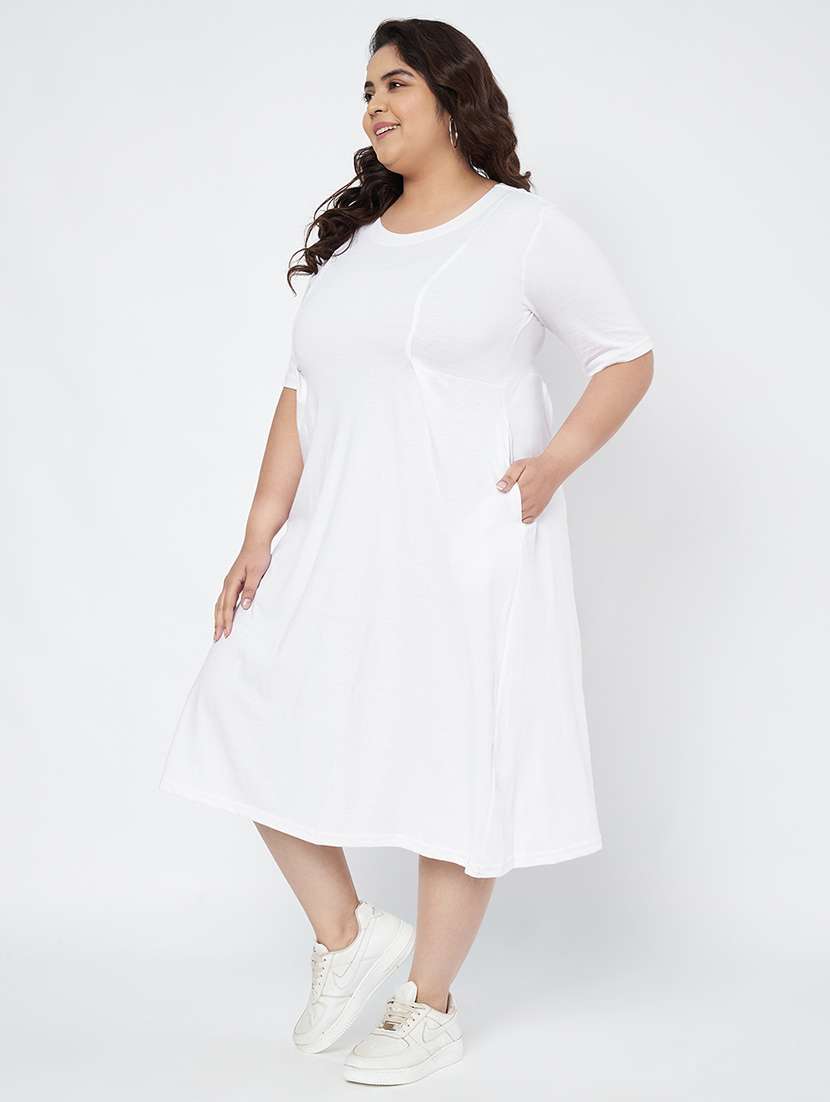 women plus size solid short a-line dress - 22086751 - Standard Image - 3