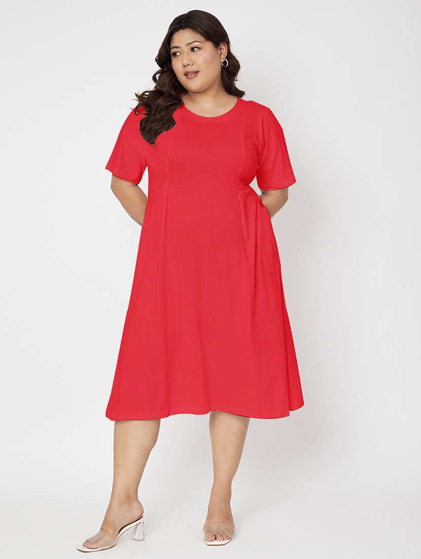 women plus size solid short a-line dress