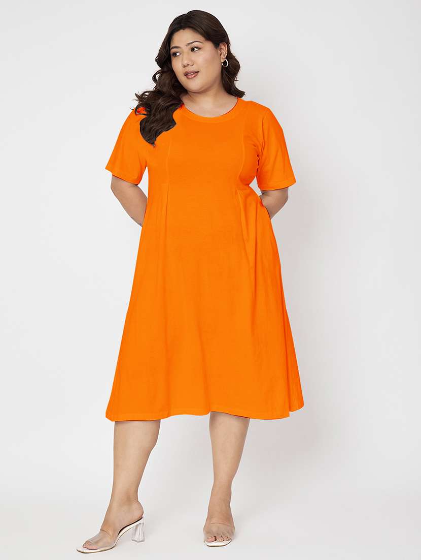 women plus size solid short sleeve a-line dress