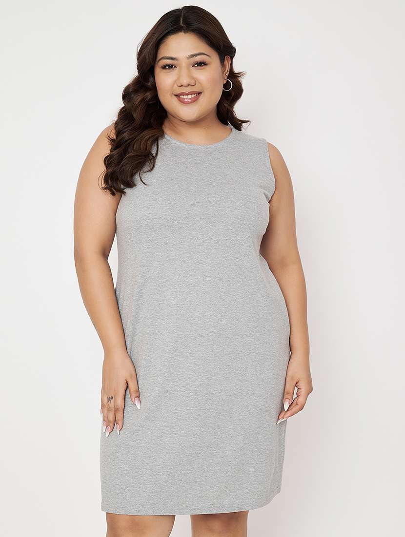 women plus size solid sleeveless a-line dress - 22086765 -  Zoom Image - 0