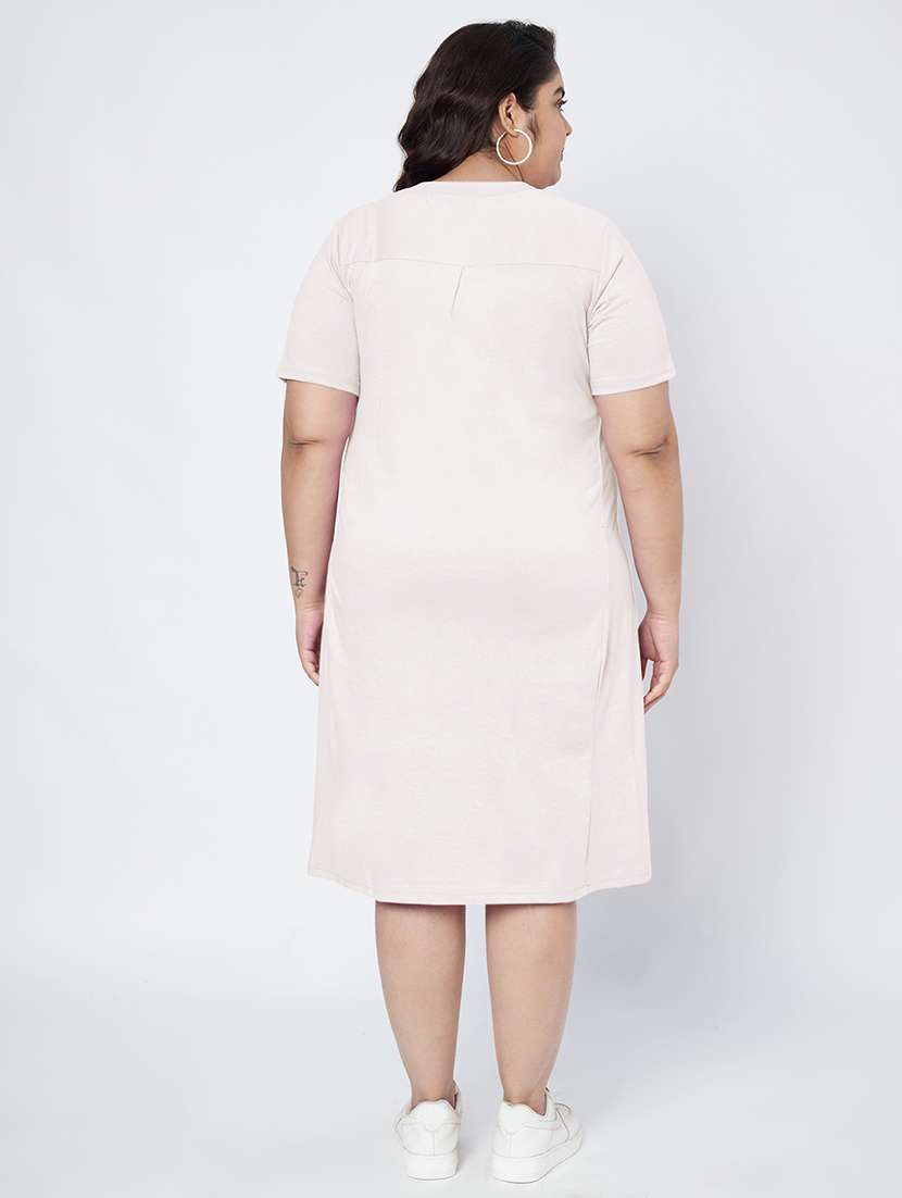 women plus size solid short sleeve a-line dress - 22086767 - Standard Image - 3