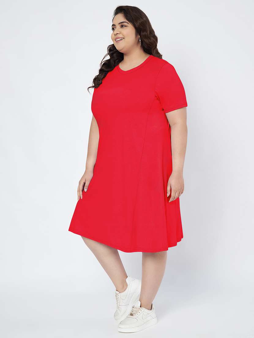 women plus size solid short sleeve a-line dress - 22086769 - Standard Image - 3