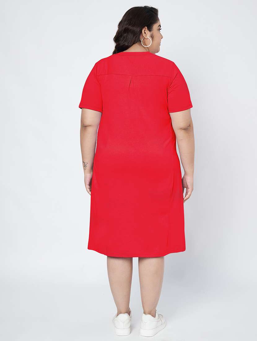 women plus size solid short sleeve a-line dress - 22086769 - Standard Image - 5