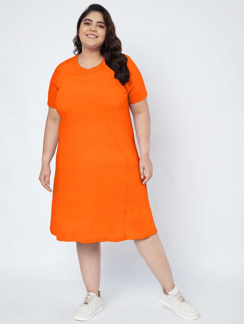 women plus size solid short sleeve a-line dress