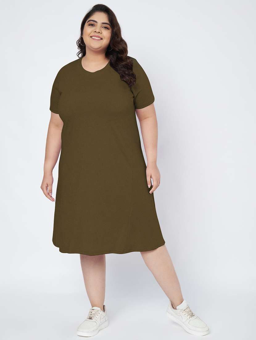 women plus size solid short sleeve a-line dress