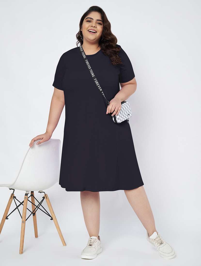 women plus size solid short sleeve a-line dress - 22086774 -  Standard Image - 3