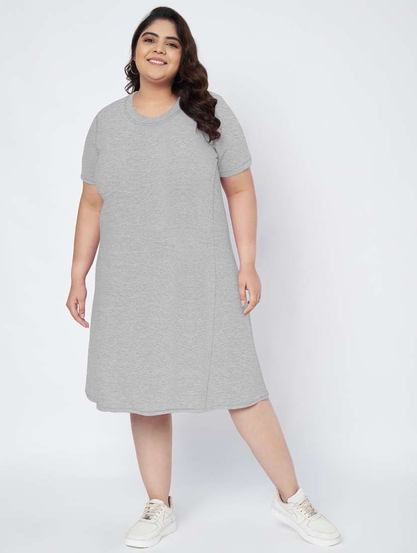 women plus size solid short sleeve a-line dress