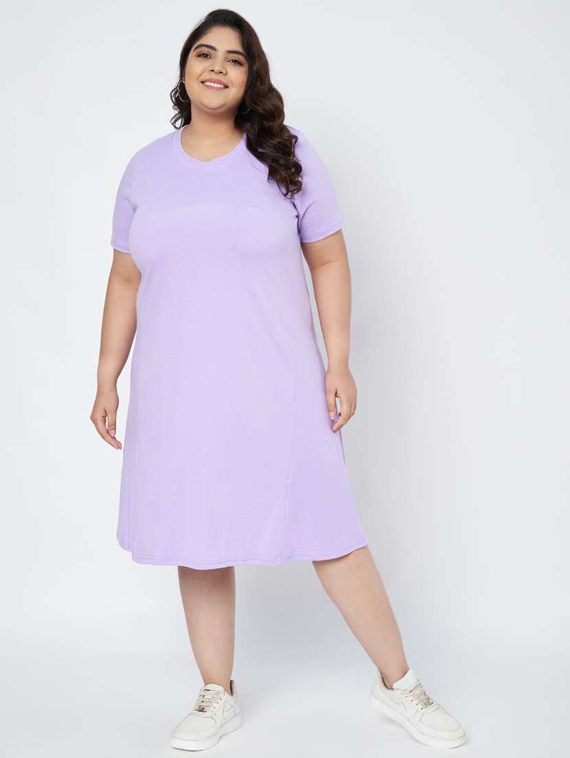 women plus size solid short sleeve a-line dress