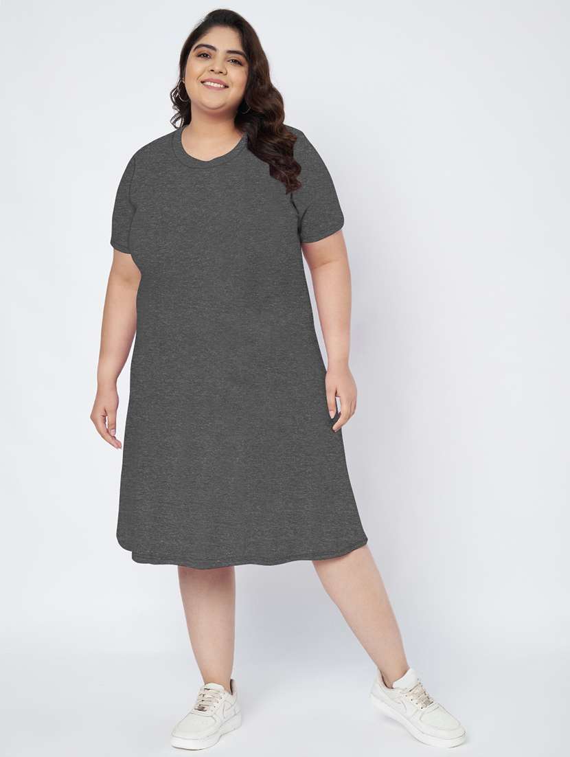 women plus size solid short sleeve a-line dress