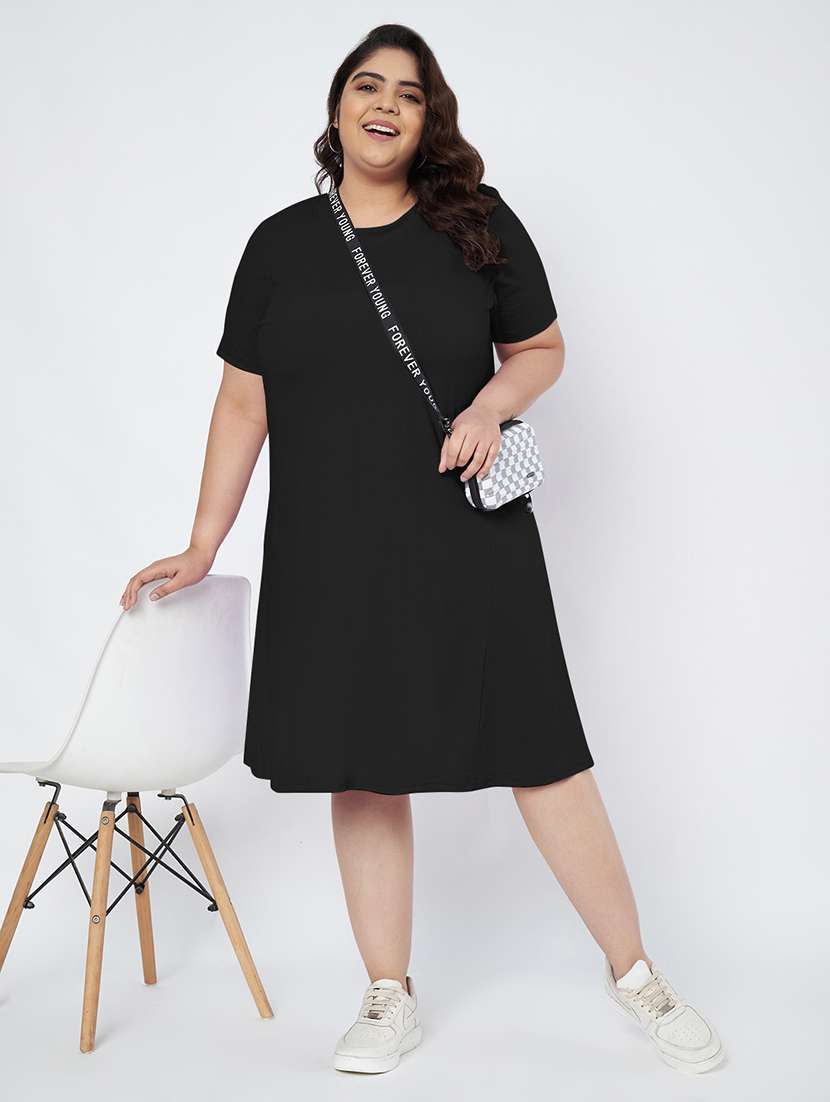 women plus size solid short sleeve a-line dress - 22086779 -  Standard Image - 3