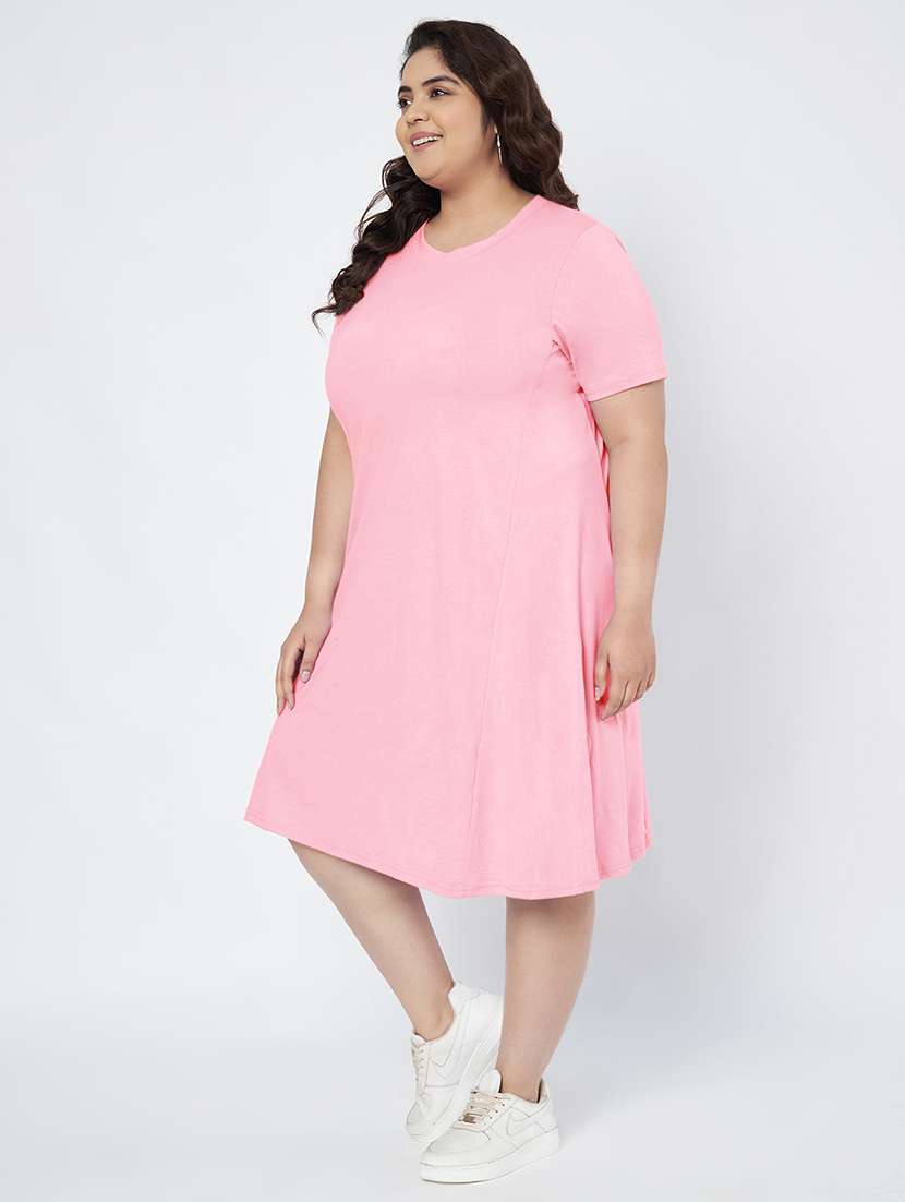 women plus size solid short sleeve a-line dress - 22086780 -  Standard Image - 3