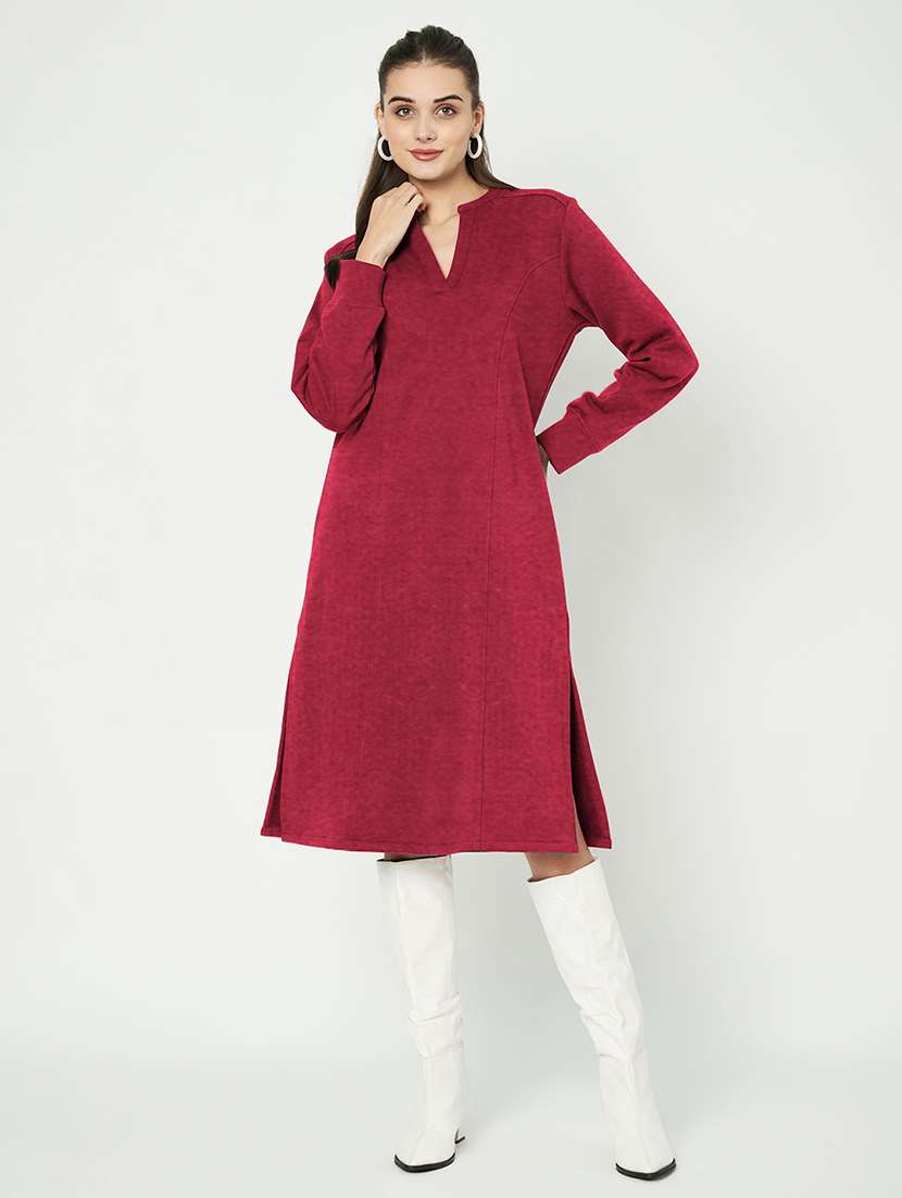 women solid long sleeve a-line kurta