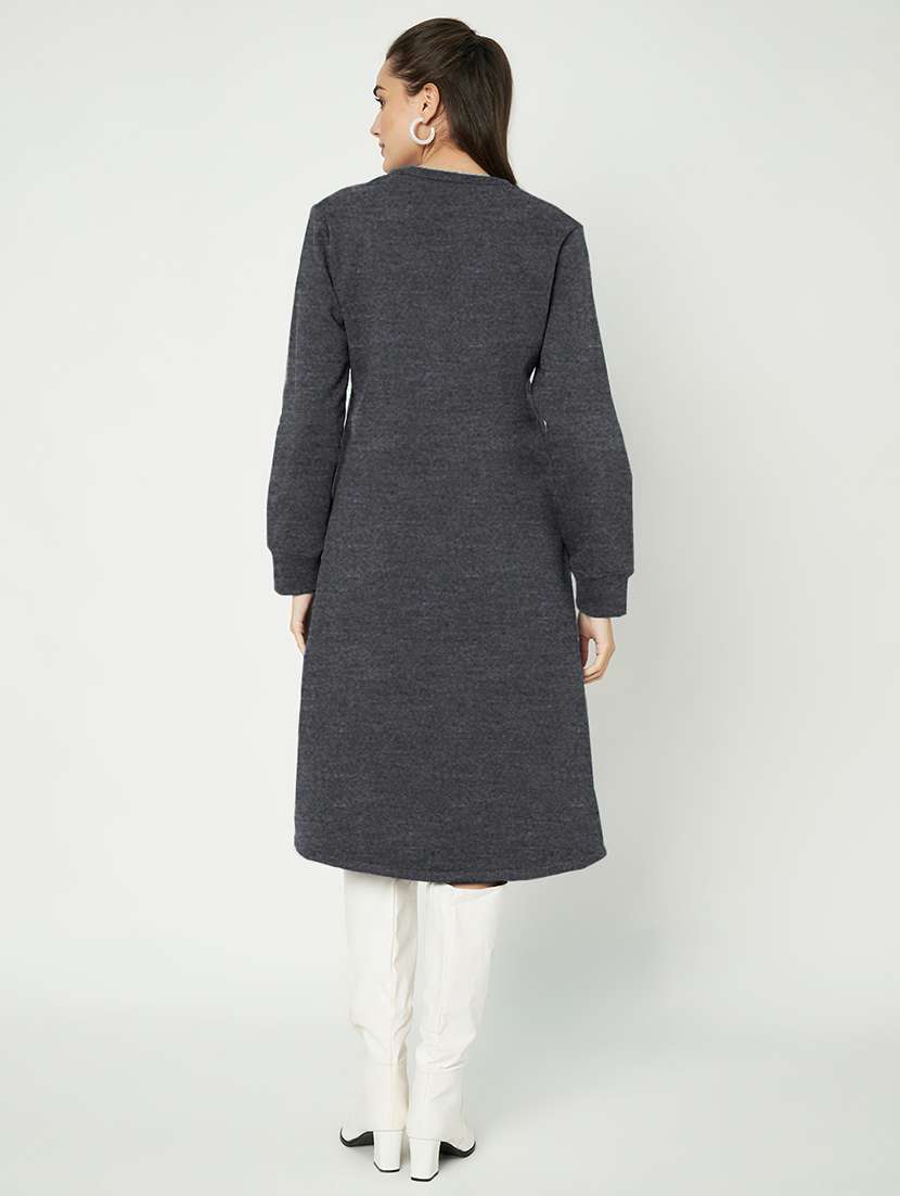 women solid long sleeve a-line dress - 22086784 -  Standard Image - 3