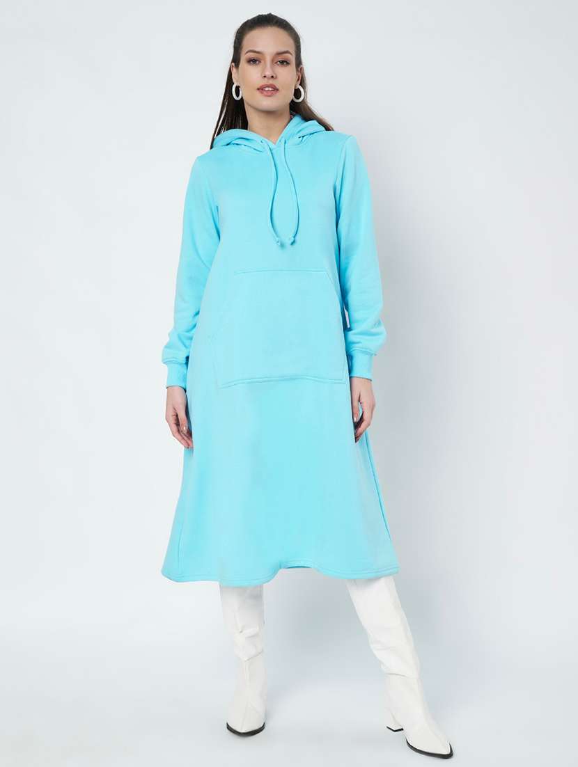 women solid long sleeve hooded a-line dress - 22086787 - Zoom Image - 0