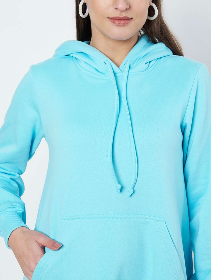 women solid long sleeve hooded a-line dress - 22086787 - Standard Image - 5