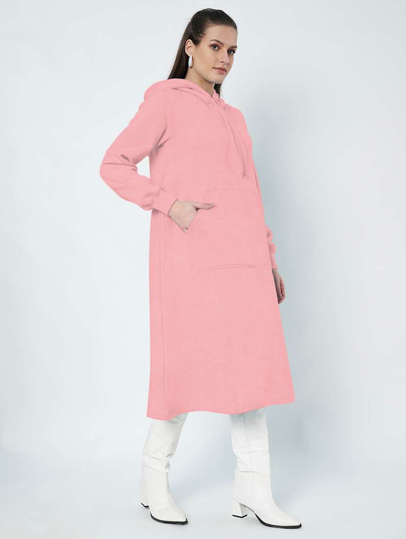 women solid long sleeve hooded a-line dress - 22086788 -  Standard Image - 3