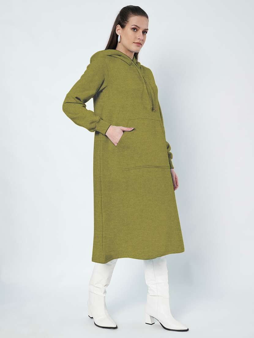 women solid long sleeve hooded a-line dress - 22086789 -  Standard Image - 3