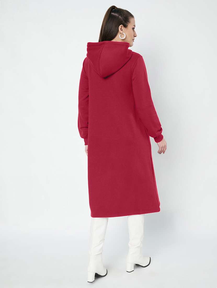 women solid long sleeve hooded a-line dress - 22086792 -  Standard Image - 5