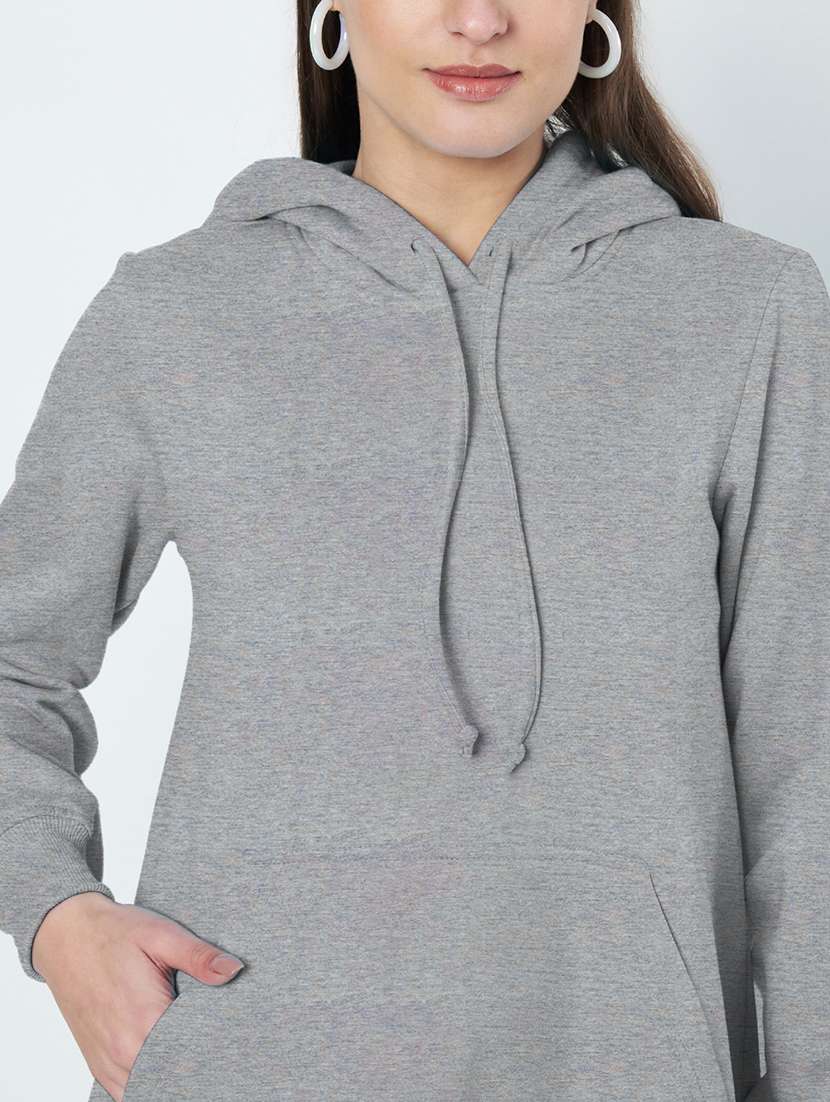 women solid long sleeve hooded a-line dress - 22086794 - Standard Image - 5