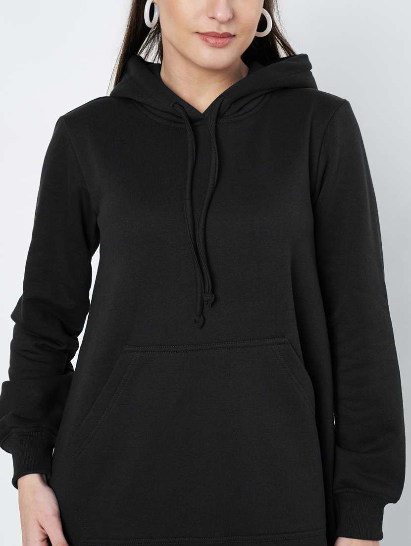 women solid long sleeve hooded a-line dress - 22086799 -  Standard Image - 5