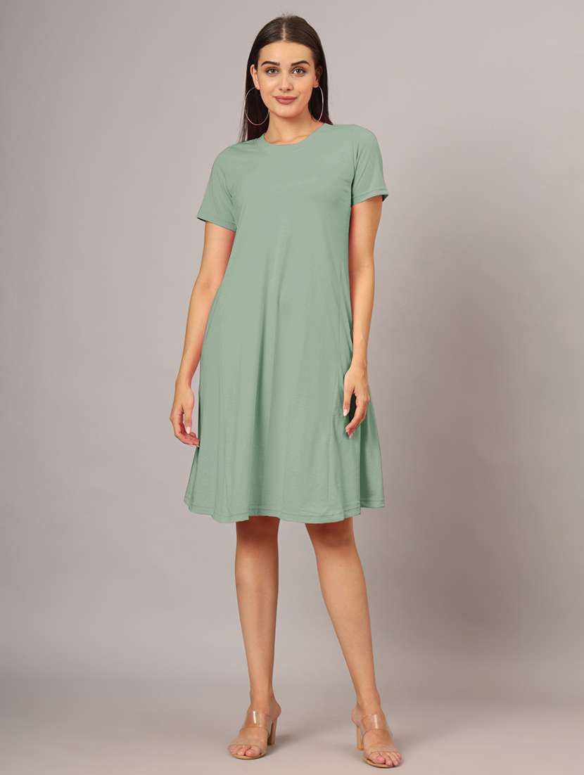 women solid short sleeve a-line dress