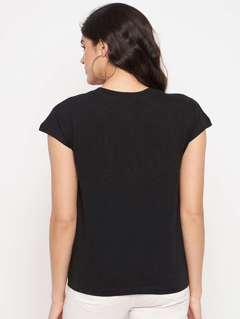 women blck solid short sleeve top - 22086821 - Standard Image - 3