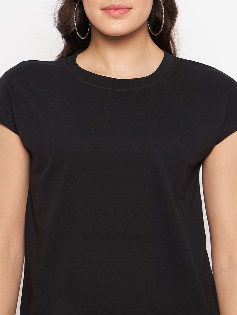 women blck solid short sleeve top - 22086821 - Standard Image - 5