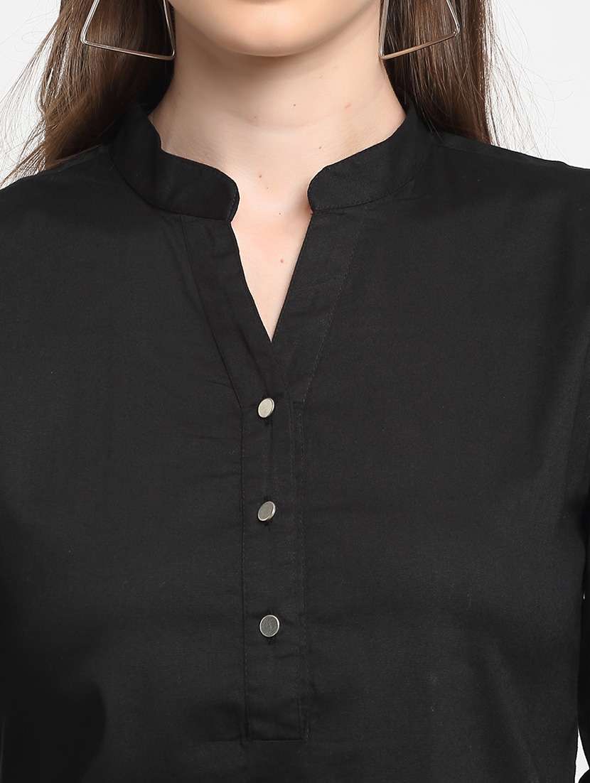 women solid roll-up sleeve regular top - 22086846 -  Standard Image - 5