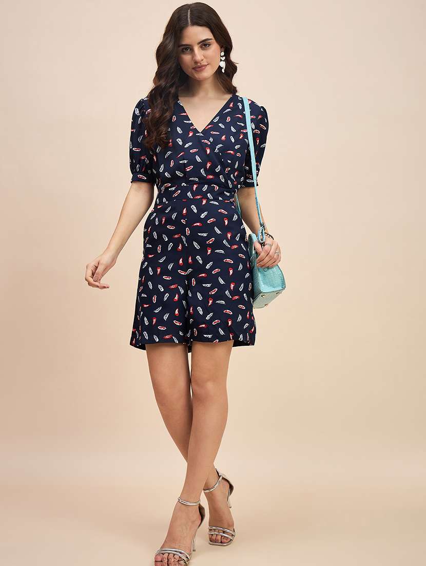 women printed puff sleeve overlap neck romper  - 22086852 -  Standard Image - 5