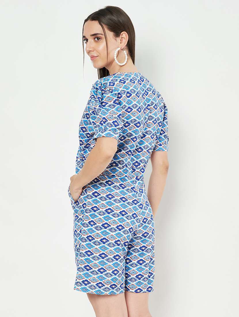 women printed puff sleeve overlap neck romper - 22086853 -  Standard Image - 3