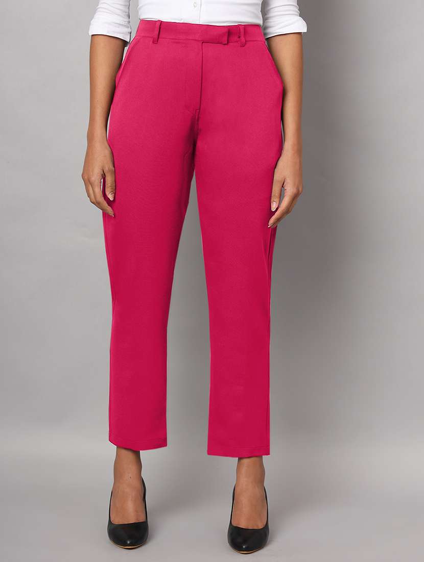 women solid high rise cigarette pants