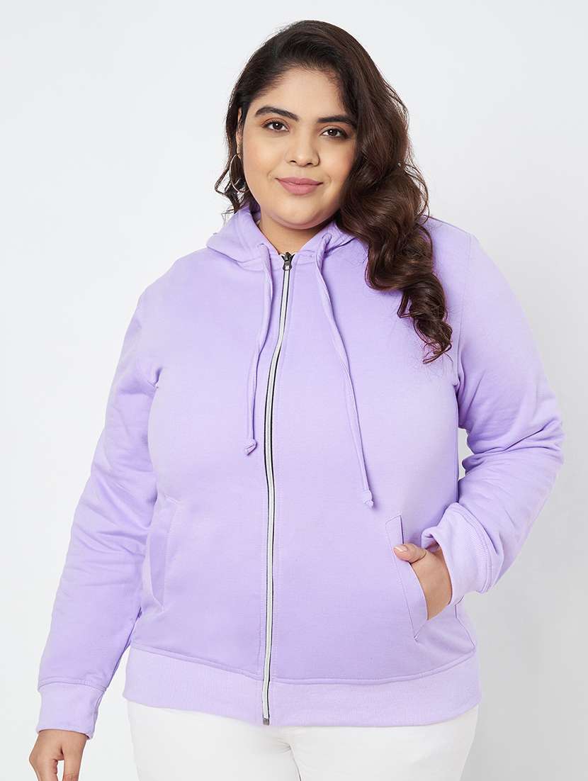 women plus size solid long sleeve hooded sweatshirt