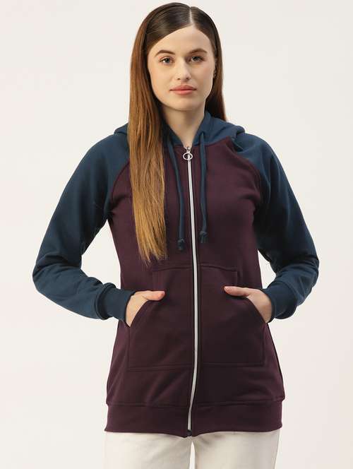 women color blocked long sleeve hooded sweatshirt - 22086919 -  Standard Image - 0