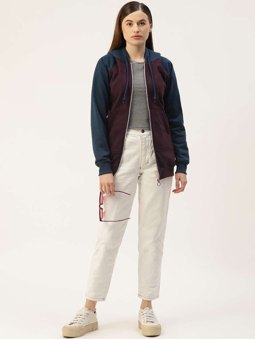 women color blocked long sleeve hooded sweatshirt - 22086919 -  Standard Image - 3