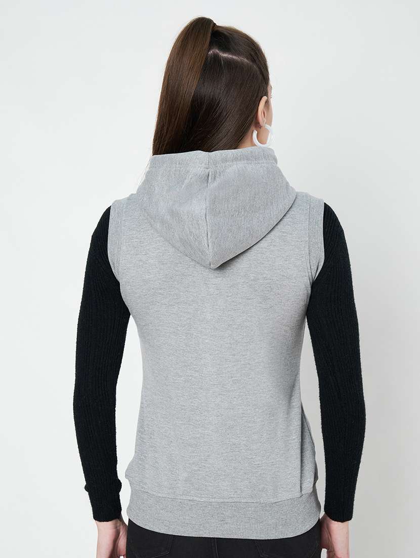 women solid sleeveless hooded sweatshirt - 22086935 -  Standard Image - 3
