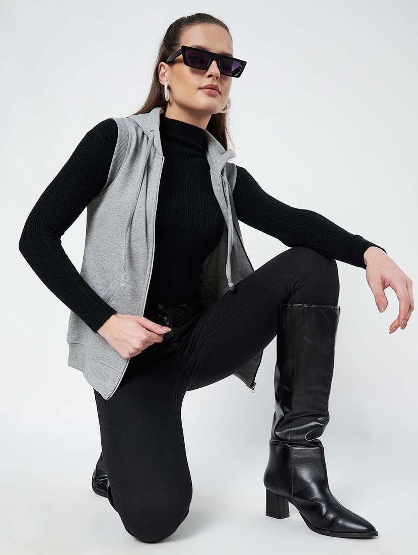 women solid sleeveless hooded sweatshirt - 22086935 -  Standard Image - 5