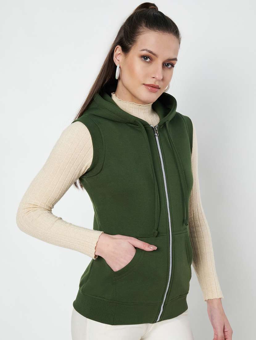women solid sleeveless hooded sweatshirt - 22086936 -  Standard Image - 3