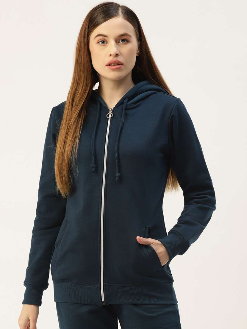 women solid long sleeve hooded sweatshirt