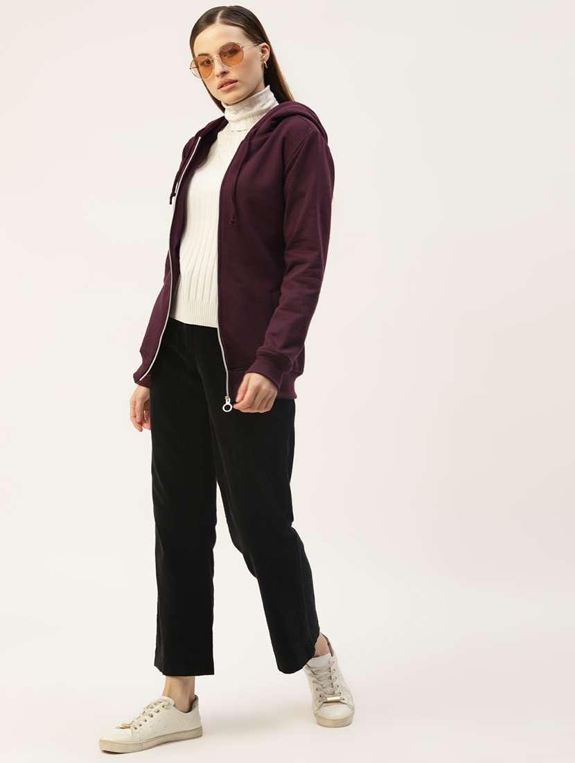 women solid long sleeve hooded sweatshirt - 22086941 -  Standard Image - 3