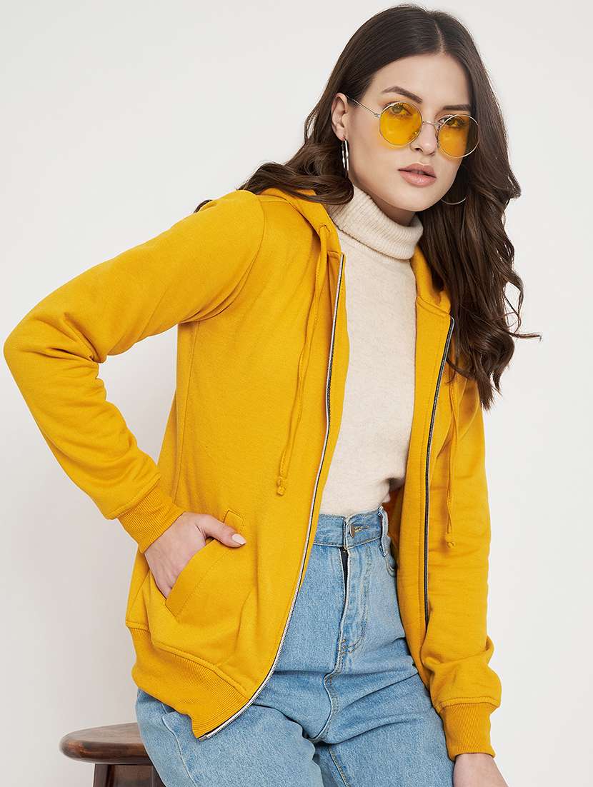 women solid long sleeve hooded sweatshirt