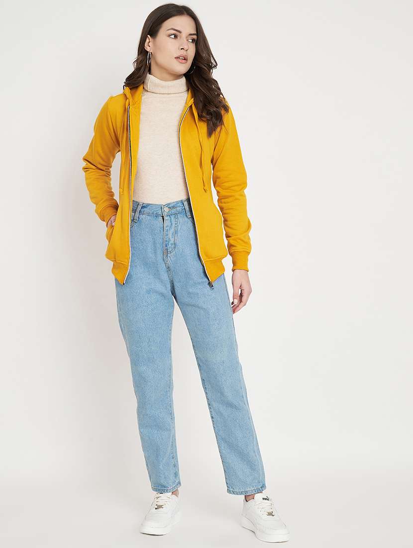 women solid long sleeve hooded sweatshirt - 22086943 -  Standard Image - 5