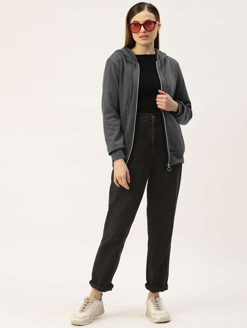 women solid long sleeve hooded sweatshirt - 22086949 -  Standard Image - 3