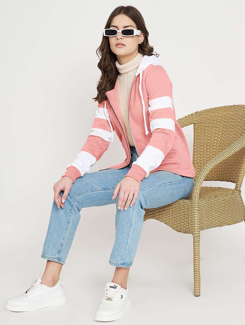 women color blocked long sleeve hooded sweatshirt - 22086963 -  Standard Image - 3